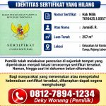 Serifikat Rumah Hilang, Pemilik Mohon Bantuan Masyarakat